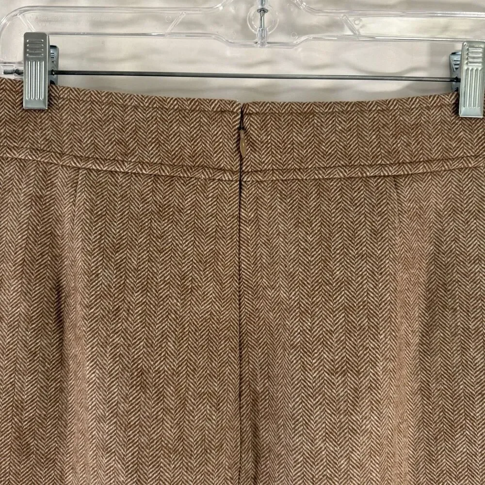 J. Crew Pencil Skirt Women's 8 Tan Brown Wool Blend Herringbone Short